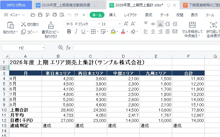 .xlsx ファイルを開いた WPS Spreadsheets の画面